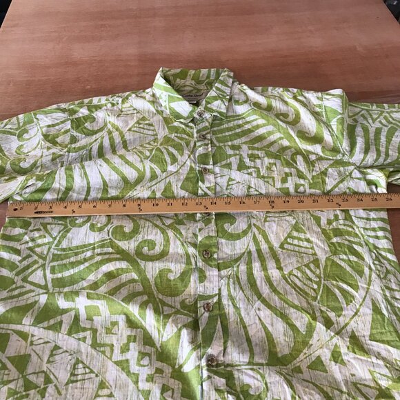 Cooke Street Hawaiian Shirt Men 2XL Green Geometric Tribal Button Up Pocket - Picture 7 of 13